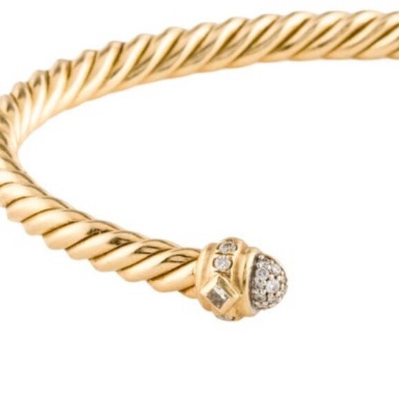 DAVID YURMAN 18K 750 YELLOW GOLD DIAMOND SPIRA CABLE CUFF BRACELET - Picture 5 of 10